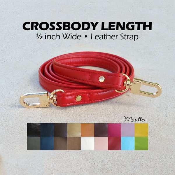 Cross Body (Xbody) Purse/Sac Strap - Cuir - 50 » Longueur / 0,5 pouce de large, Petite - Choisissez la couleur du cuir et le style de connecteur
