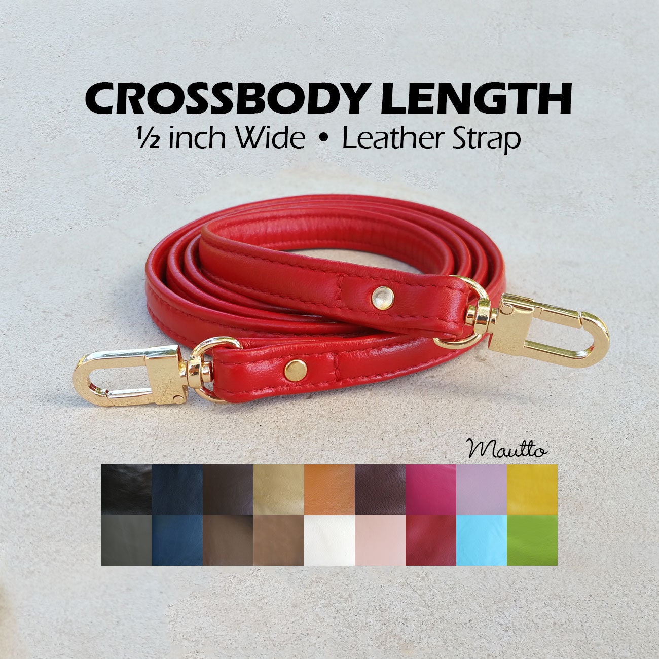 Black Leather Strap for LV Speedy, Noe, Metis, Trevi, etc - 3/4 inch (19mm)  Wide - U shape #16LG Swivel Clips