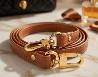 Dark Tan Leather Purse Strap: Customize Shoulder to Crossbody Length, Golden Honey Patina