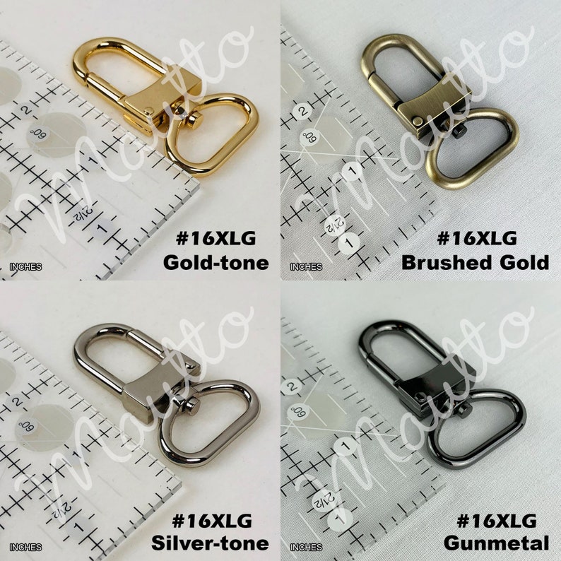 Swiveling clip options for black pebbled textured leather straps for purses, handbags and more.