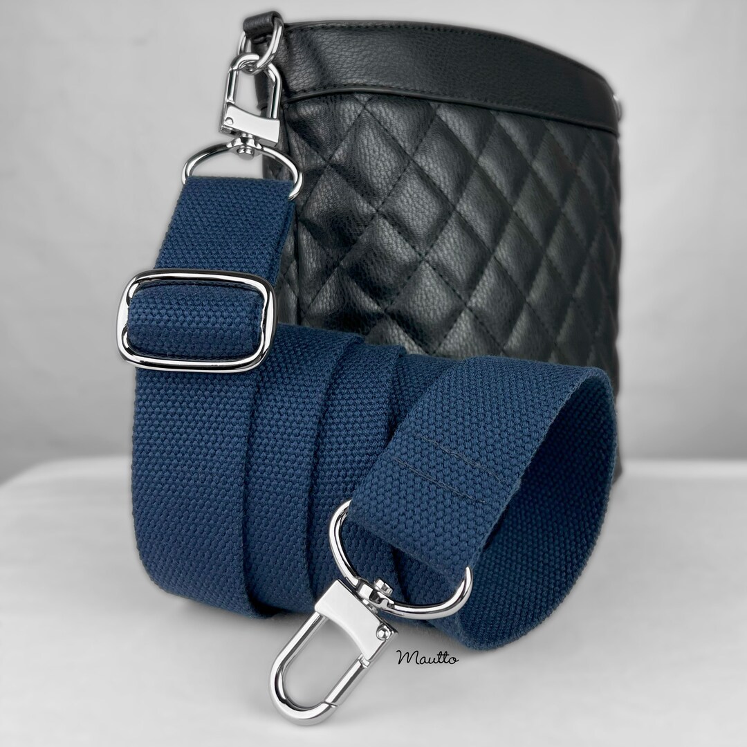 Navy Blue Cotton Canvas Bag Strap: Adjustable Shoulder to