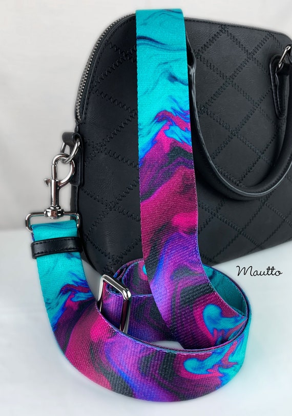 Turquoise Purple Swirl Strap for Bags 1.5 Wide Nylon 