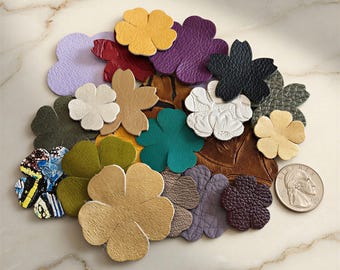 Leather Flower Cutouts - Colorful Pieces for DIY Crafting (20pc 1-2 inch)