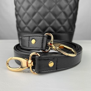 Shiny Black Pebble Texture Leather Strap - 1 inch Wide - Customize Length & Metal Clasps - Made to Order Bag Strap