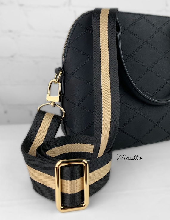 Black & Tan Strap for Bags - 1.5 Wide Nylon - Adjustable Length, Shoulder to Crossbody Positions - Choose Clip Style / Finish