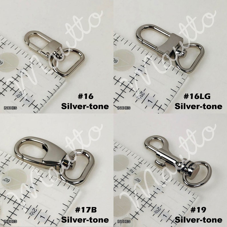 Silver clasp styles available for real leather purse straps by Mautto.