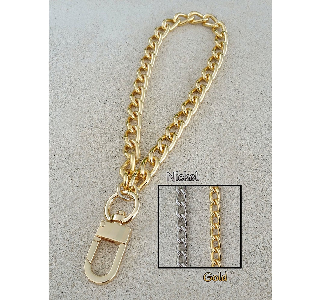 GOLD or NICKEL Classy Curb Chain Wrist Strap 3/8 9mm Wide Choose Size &  Hook Type 