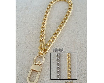 Gold Curb Chain Wrist Strap – Nickel or Gold, Handmade Bag Accessory