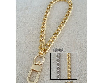 GOLD or NICKEL Classy Curb Chain Wrist Strap - 3/8" (9mm) Wide - Choose Size & Hook Type