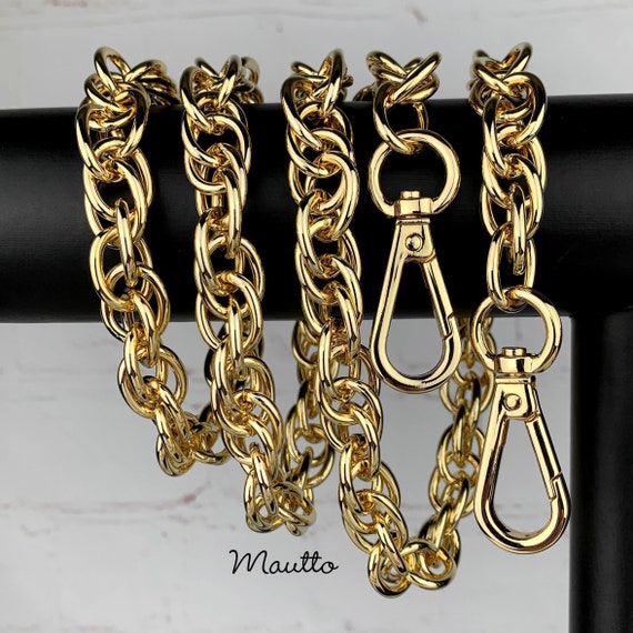 Classic NICKEL Chain Bag Strap with Leather Weaved Through - Choice of  Leather, Length & Hooks