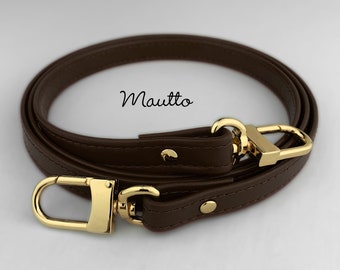 Mautto Dark Brown Adjustable Leather Strap for LV de Pochette/Eva, Petite Bag 42-65 Extra Long Crossbody / Silver-Tone