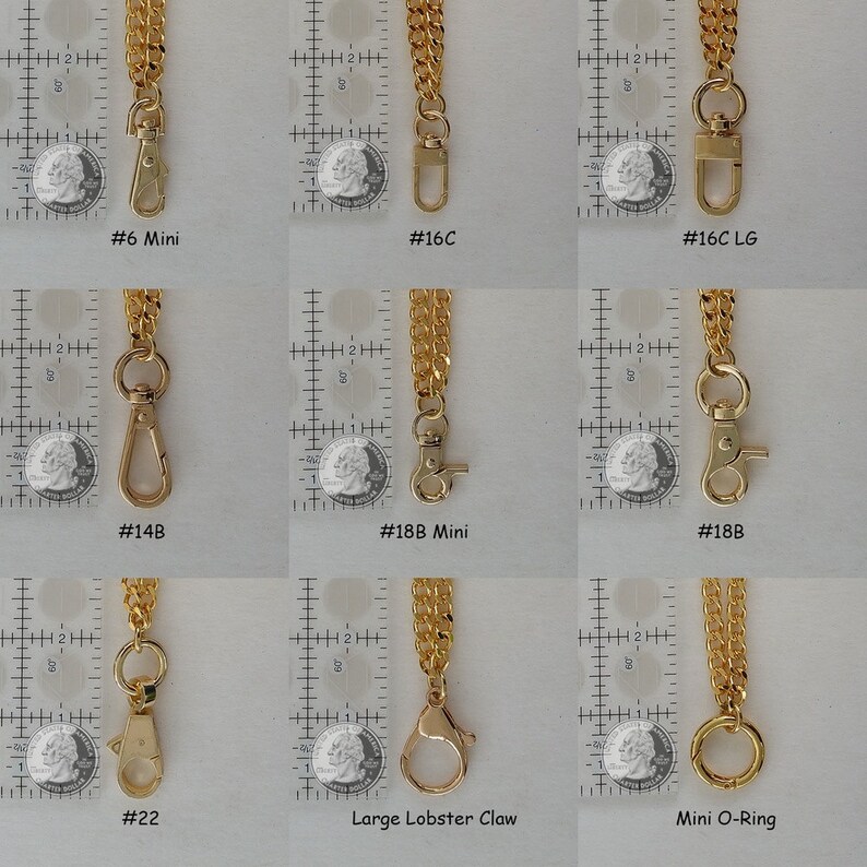 Clip styles and finishes available for chain wrist straps.