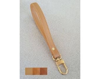 Tan Leather Wrist Strap with Yellow Stitching - Choose Leather Color & Hardware Finish