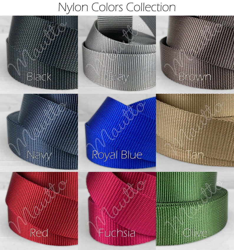 Extra wide, guitar-style strap for handbags and purses. Soft and thick nylon material with heavy duty hardware. Adjustable from shoulder to cross body positions. Colors from black, brown, navy, fuchsia, red, blue and more. Color swatches.