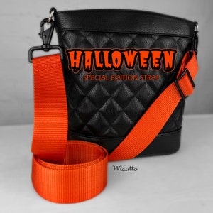 Halloween Gurt für Events Party, verstellbare Schulter bis Crossbody Länge, orangefarbenes Nylon mit schwarzer Hardware für Geldbörsen, Taschen, Tragen von Süßigkeiten