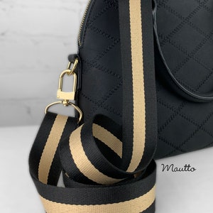 Black & Tan Strap for Bags - 1.5" Wide Nylon - Adjustable Length, Shoulder to Crossbody Positions - Choose Clip Style / Finish