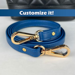Royalblau Lederriemen, Echtleder Geldbörse Riemen, Blau Handtaschenriemen: Anpassen der Schulter an Crossbody Länge & Spangen, halben Zoll breit