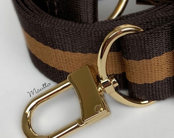 Dark Brown & Golden Honey LV Strap for Purses and Handbags - Wide Nylon - Adjustable Shoulder-Crossbody Length - U Shape Style #16XLG Hooks