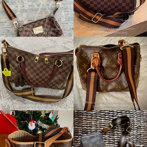 Photos from Mautto customers showing accessory strap on their LV purses and handbags.