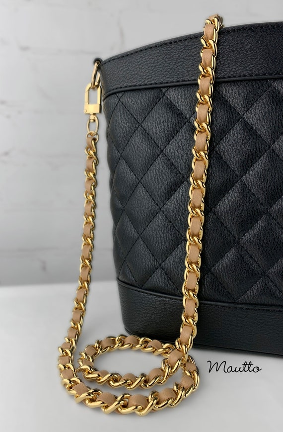 Black Oversized Weave Gold Chain Cross Body Bag