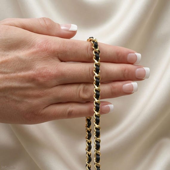 Elegant Gold Chain with black Leather Strap Black Quilted Leather Bag With Gold Chain - Etsy main image 4