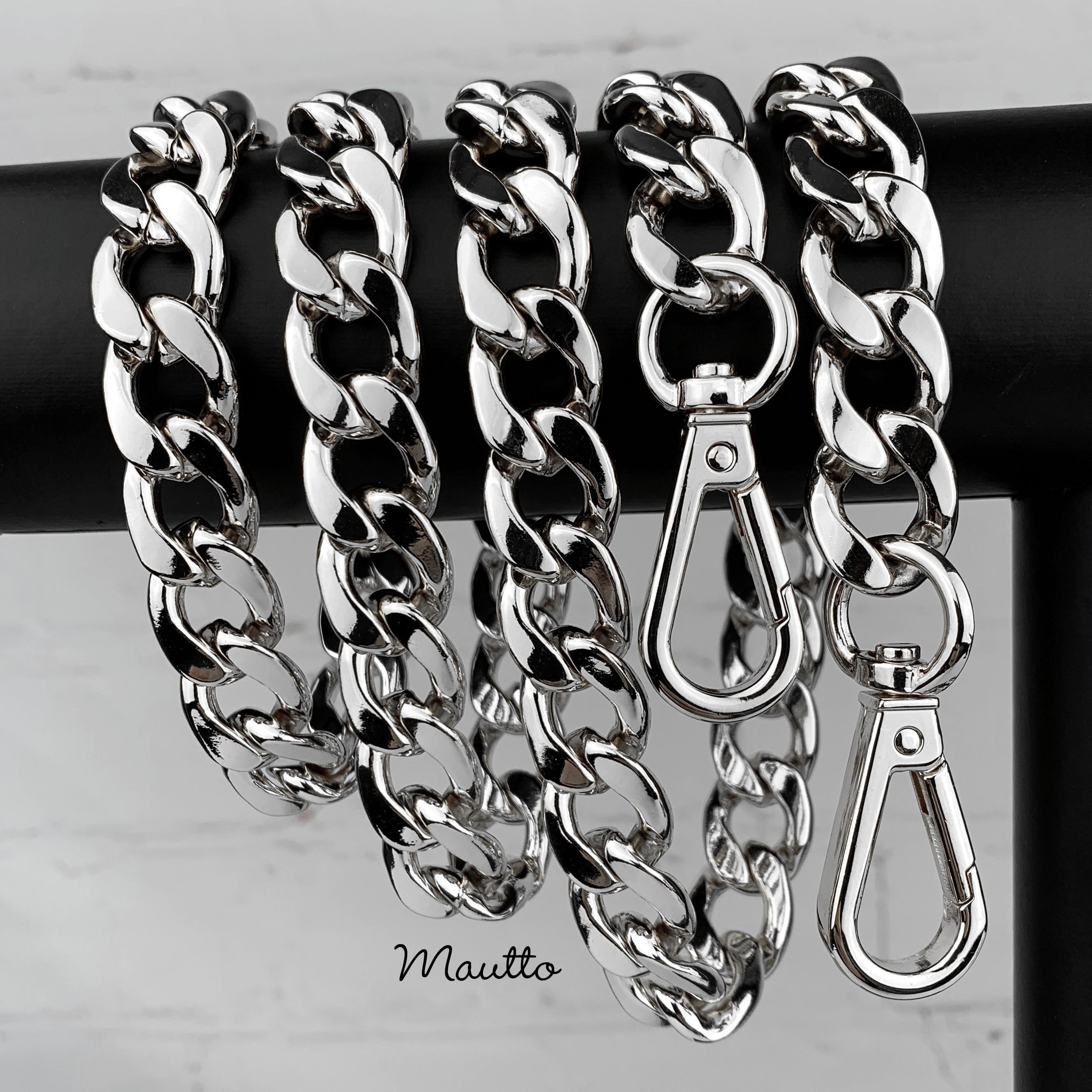 Elegant Thick/Large Silver Chain Strap with Leather Shoulder
