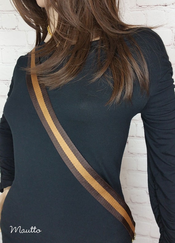 Black & Tan Striped Strap - Adjustable Shoulder to Crossbody Size 26-45 Short Crossbody / #19 Silver-Tone