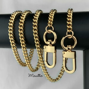 Mini correa de cadena de bordillo con clase - correa de cadena de lujo para bolso/teléfono/cartera de oro - 1/4 de pulgada de ancho - elección de longitud y ganchos acoplables