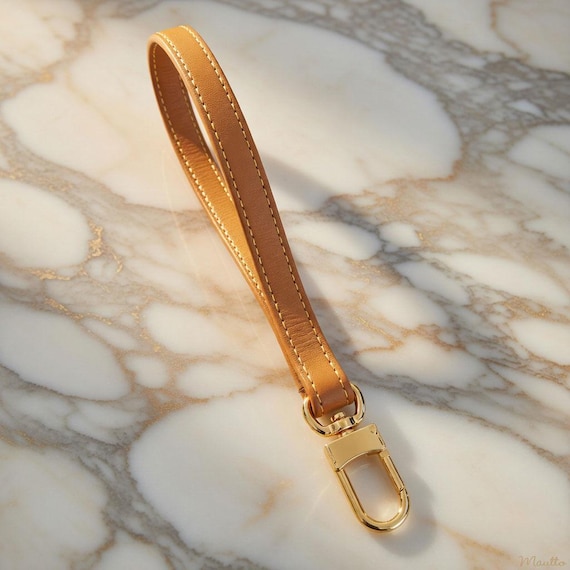 Tan Leather Wrist Strap with Yellow Stitching - Choose Leather Color & Hardware Finish