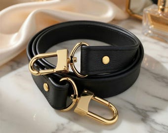Black Pebble Leather Bag Strap – Customize Length and Clasp Style
