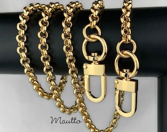 Classic Rolo Chain Strap for Bags/Purses - GOLD Luxury Chain - 1/4&quot; (7mm) Wide - Choose Length & Clasps