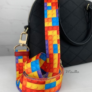 Building Blocks Bricks Strap for Purse Bag Handbag - Wide & Comfy Long Adjustable Length - Colorful Blocky Customizeable Strap