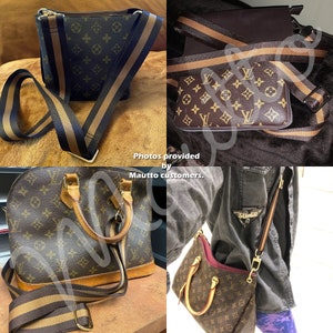 Photos from Mautto customers showing accessory strap on their LV purses and handbags.