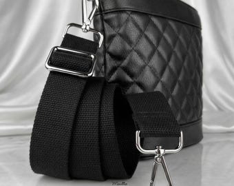 Black Cotton Canvas Bag Strap: Adjustable Crossbody or Shoulder, Heavy-duty Strap