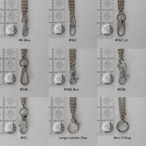 Clip styles and finishes available for chain wrist straps.