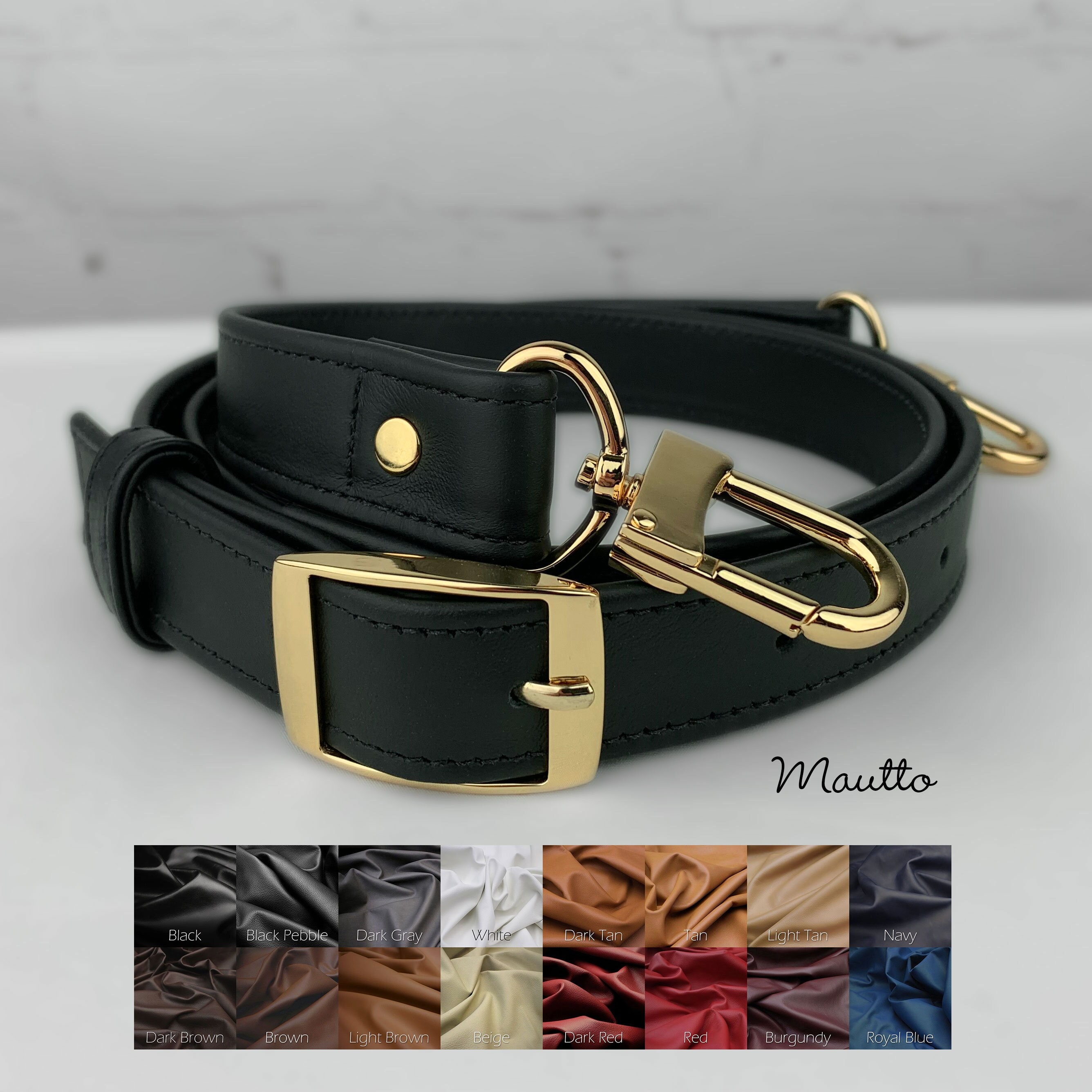 Dark Brown & Gold Strap for Bags - 1.5 Wide Nylon - Adjustable Length - U  Shape Style #16XLG Hooks, Mautto Handbags