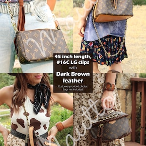 Photos of people wearing Mautto chain straps with leather woven-in.