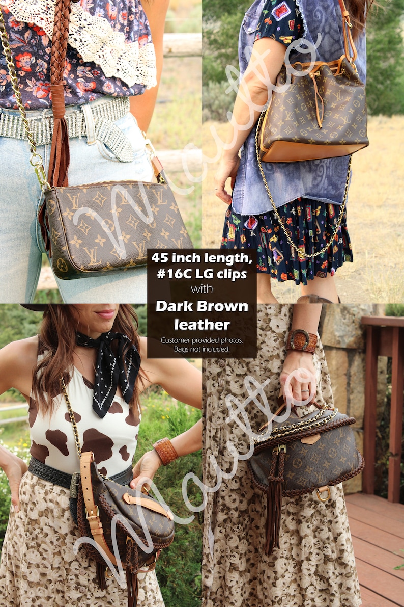 Photos of people wearing Mautto chain straps with leather woven-in.