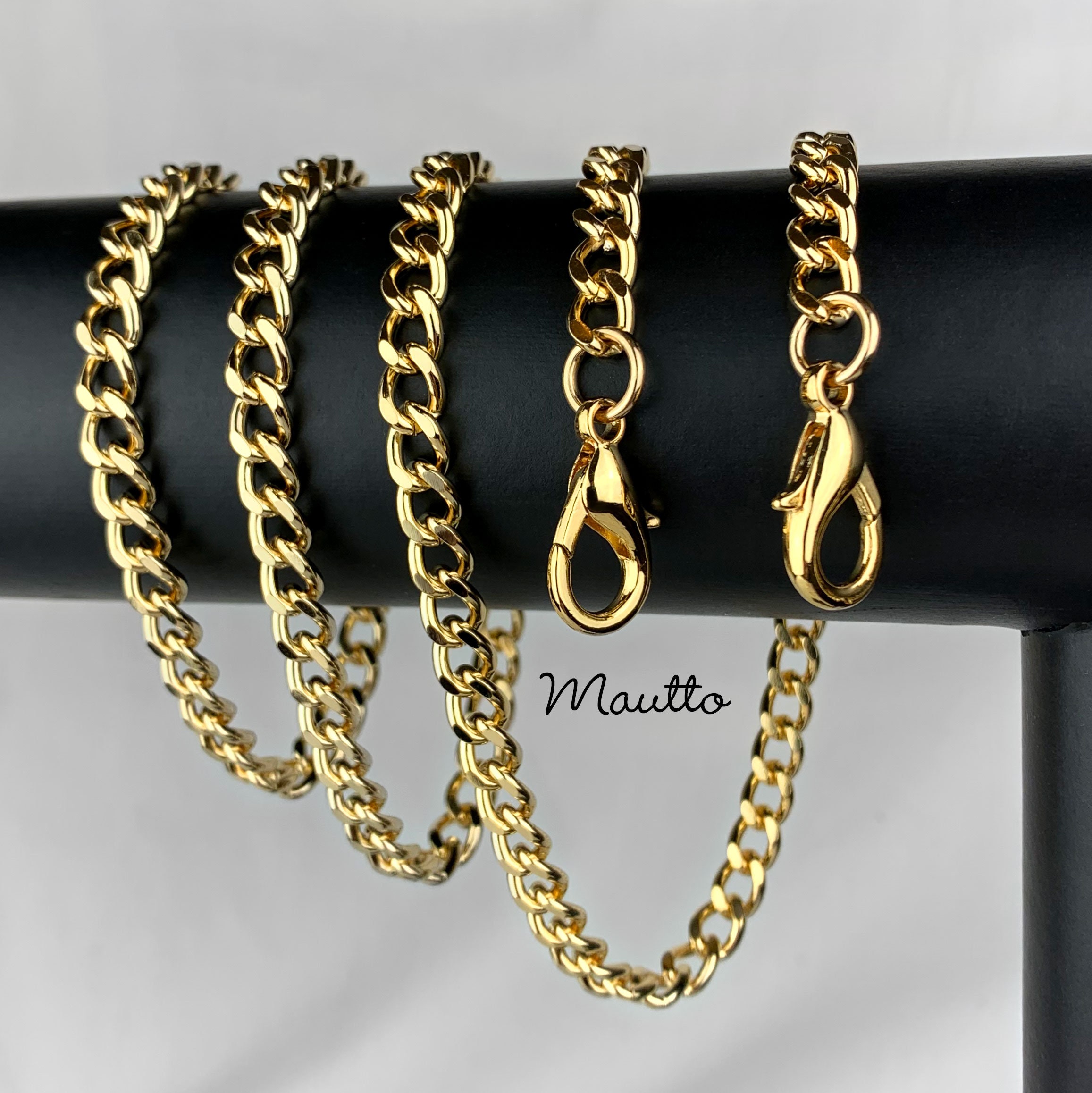 MauttoAccessories Bag Charm Purse Charm Chain - Gold or Silver - Mini Classy Curb Diamond Cut Chain - Swivel Clasp + Keyring