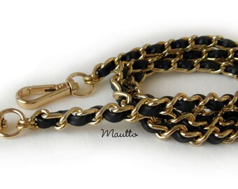 Classic GOLD Chain Bag Strap with Leather Weaved Through - Choice of Length & Hooks