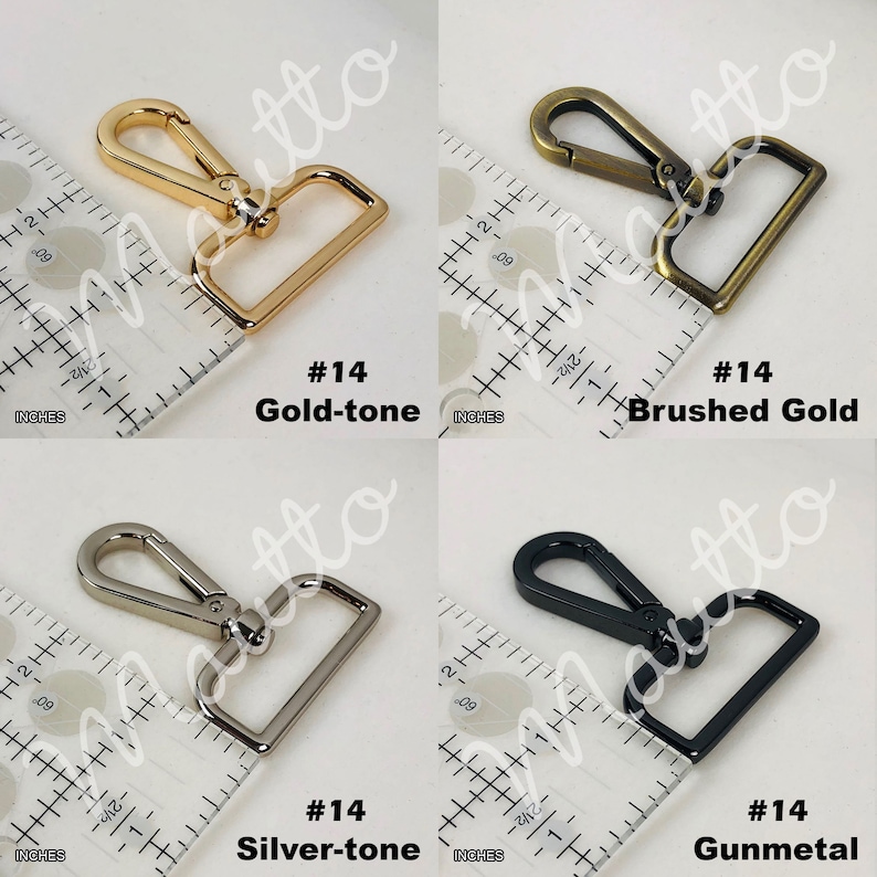 Swiveling clip styles and finishes available for thick nylon straps by Mautto.