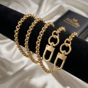 Gold Rolo Chain Bag Strap – Luxury Steel, Choose Length & Clasps