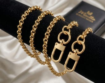 Gouden rolo-ketting tasriem – luxe staal, kies lengte en sluitingen