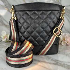 Striped Black Green & Red Fabric Handbag Strap – Adjustable Crossbody Purse Strap