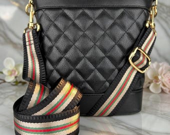 Correa ajustable para bolso bandolera de tela a rayas negras, verdes y rojas