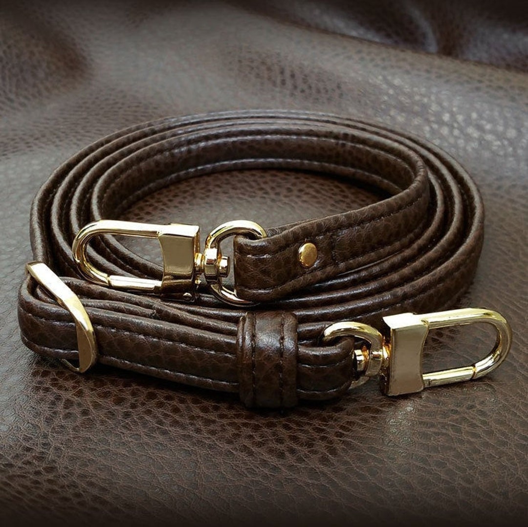 Mautto Dark Brown Adjustable Leather Strap for LV de Pochette/Eva, Petite Bag 22-35 Shoulder / Silver-Tone