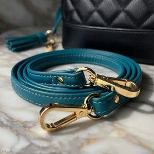 Peacock Blue Leather Purse Strap: Customize Length from Shoulder to Crossbody Styles, 13mm Wide