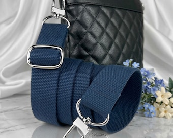 Navy Blue Cotton Canvas Bag Strap: Adjustable Shoulder to Crossbody Heavy-duty Strap