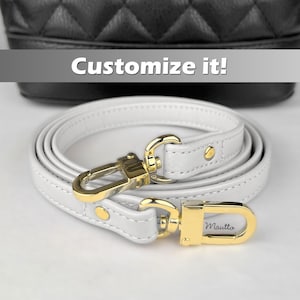 Weiß Lederband, Echtleder Gurtband, Weißer Gurt für Taschen: Passen Sie die Schulter an die Länge von Crossbody & Karabiner an - 1,5 cm breit