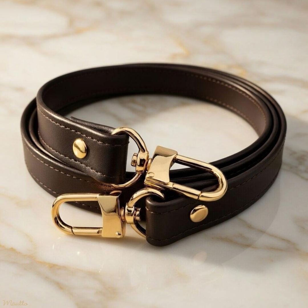 Dark Brown Leather Strap, Customize Length, 19mm Wide, Damier